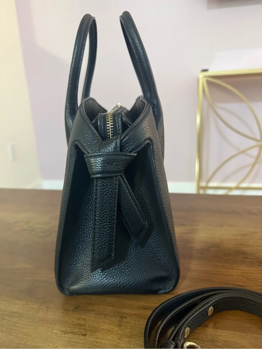Kate Spade Medium Knot Black Pebbled Leather Top-Handle Satchel with Strap - Picture 4 of 6